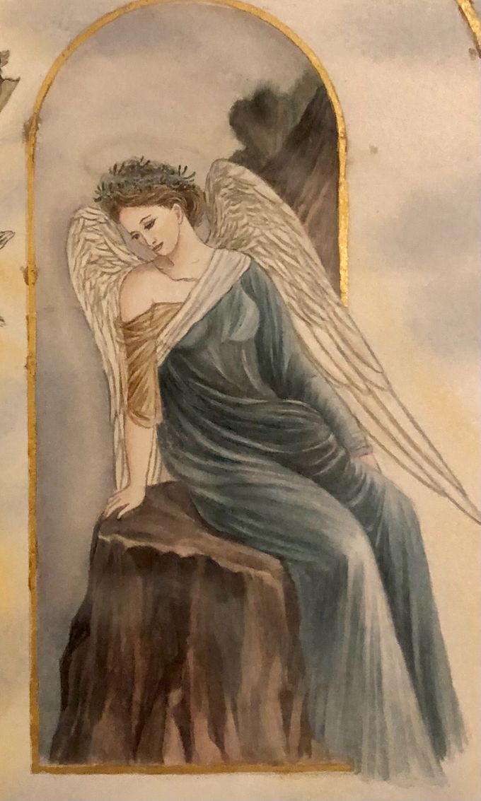 Den observerende blå engel,udsnit af englebillede, akvarel. 
(aftal str. og pris) 


mm
